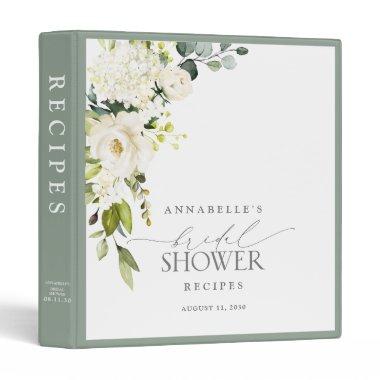 Elegant White Gray Green Watercolor Shower Recipe 3 Ring Binder