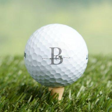 Elegant White Gray Modern Script Monogram Name Golf Balls