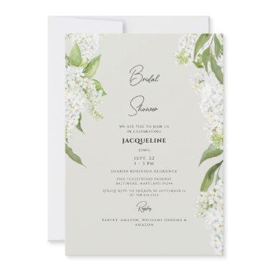 Elegant White Hydrangea Beige Bridal Shower Invitations