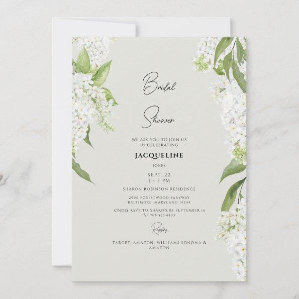 Elegant White Hydrangea Beige Bridal Shower Invitations