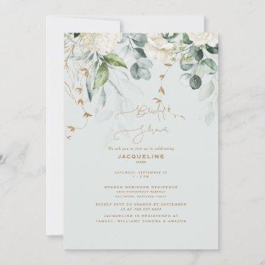 Elegant White Hydrangea Light Sage Bridal Shower Invitations