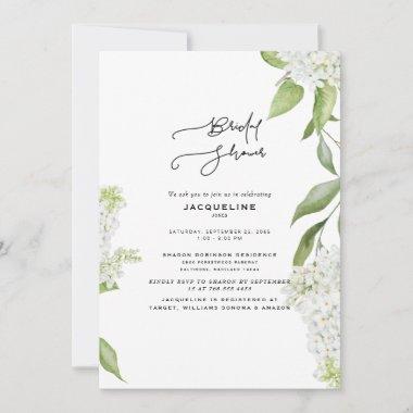 Elegant White Hydrangea White Bridal Shower Invitations