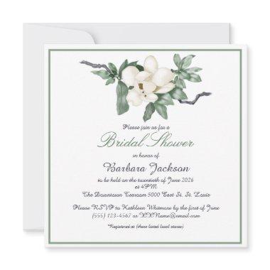 Elegant White Magnolia Blossom Bridal Shower Invitations