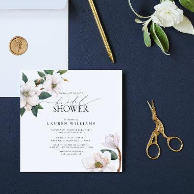 Elegant White Magnolia Watercolor Bridal Shower Invitations