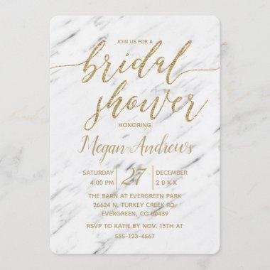 Elegant White Marble Bridal Shower Invitations