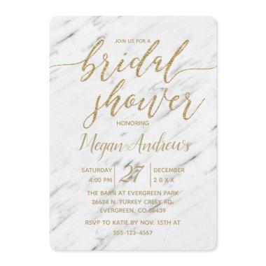 Elegant White Marble Bridal Shower Invitations