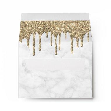 Elegant white marble gold glitter drips envelope
