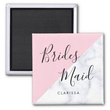 Elegant white marble & pastel pink bridesmaid magnet