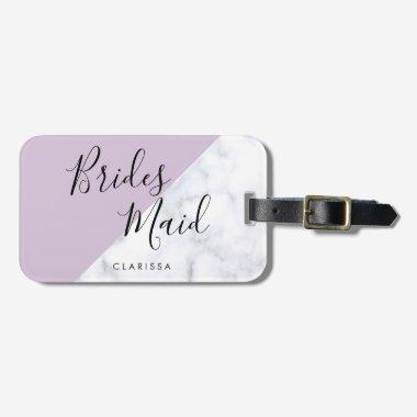 Elegant white marble & pastel purple bridesmaid luggage tag