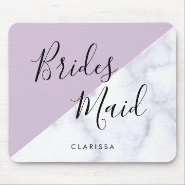 Elegant white marble & pastel purple bridesmaid mouse pad