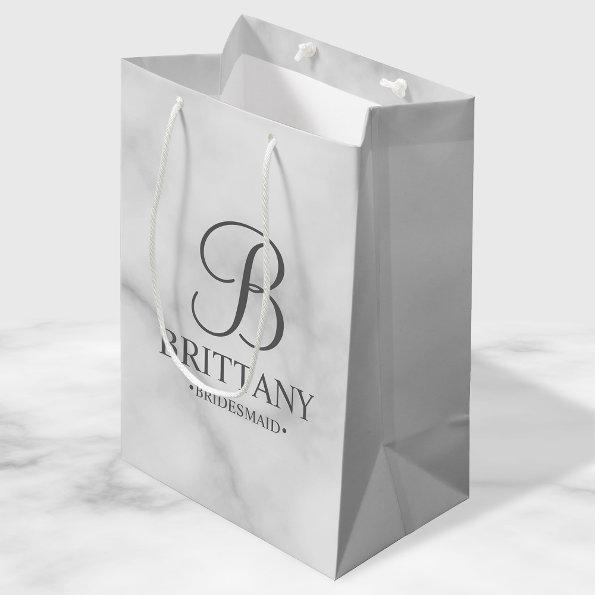 Elegant White Marble Personalized Bridesmaids Medium Gift Bag