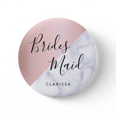 Elegant white marble & rose gold bridesmaid button