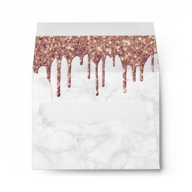 Elegant white marble rose gold glitter drips envelope