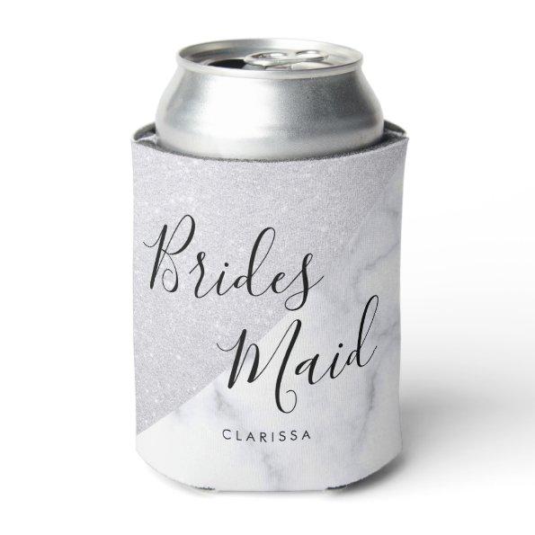 Elegant white marble & silver glitter bridesmaid can cooler