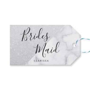 Elegant white marble & silver glitter bridesmaid gift tags
