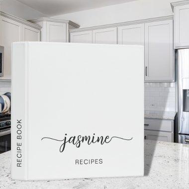 Elegant White Monogram Script Cookbook Recipe 3 Ring Binder