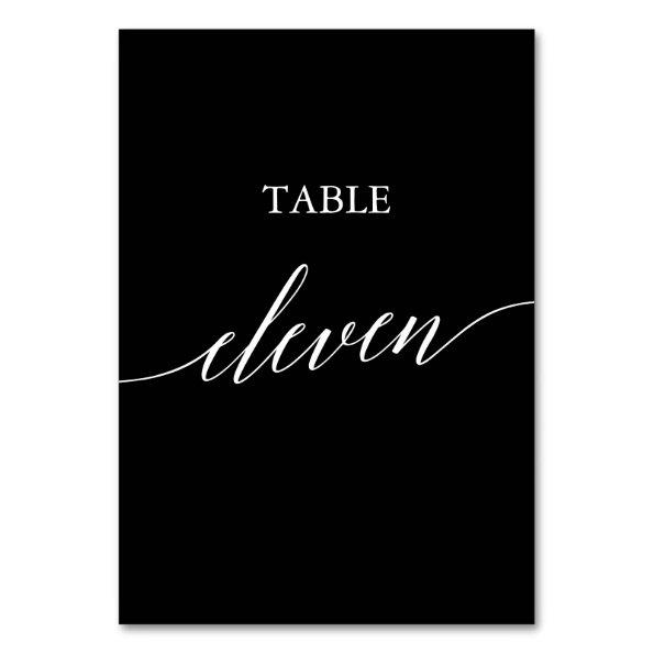 Elegant White on Black Calligraphy Table Eleven Table Number