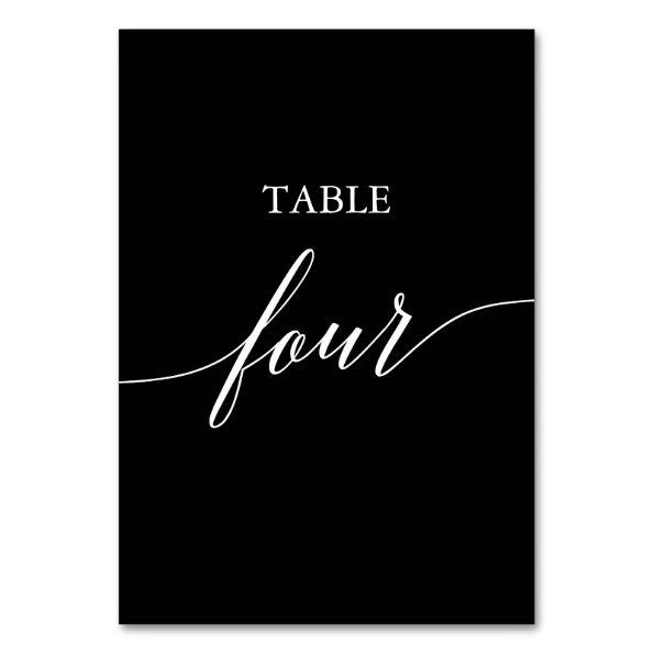 Elegant White on Black Calligraphy Table Four Table Number