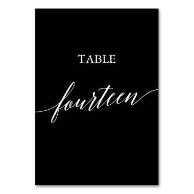 Elegant White on Black Calligraphy Table Fourteen Table Number
