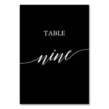Elegant White on Black Calligraphy Table Nine Table Number