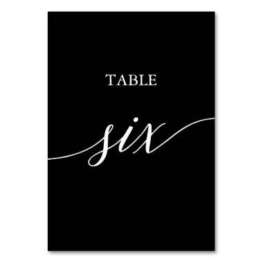 Elegant White on Black Calligraphy Table Six Table Number