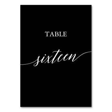 Elegant White on Black Calligraphy Table Sixteen Table Number