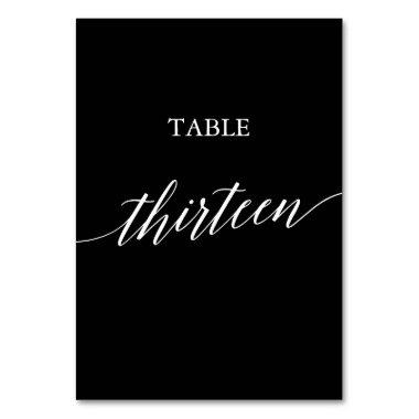 Elegant White on Black Calligraphy Table Thirteen Table Number