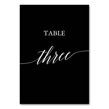 Elegant White on Black Calligraphy Table Three Table Number