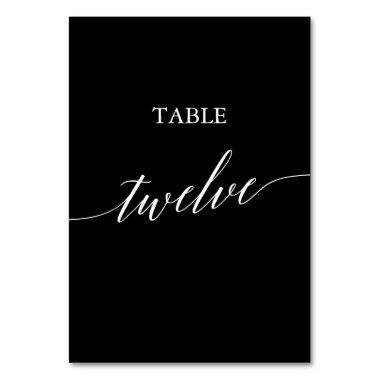 Elegant White on Black Calligraphy Table Twelve Table Number