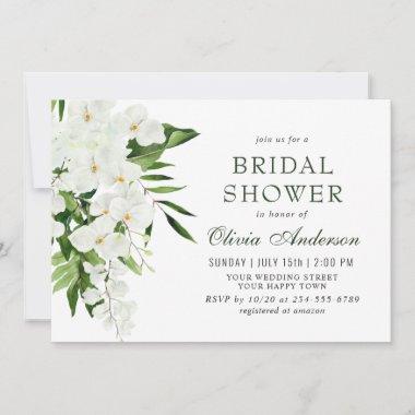 Elegant White Orchids Bohemian BRIDAL SHOWER Invitations