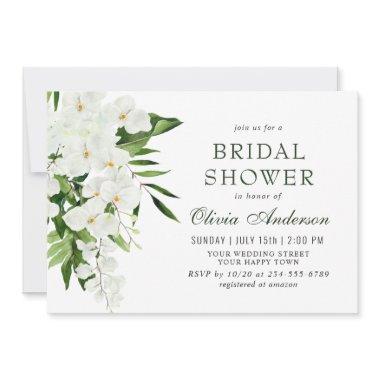 Elegant White Orchids Bohemian BRIDAL SHOWER Invitations