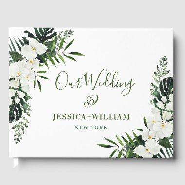 Elegant White Orchids Bohemian  Photo Guest Book
