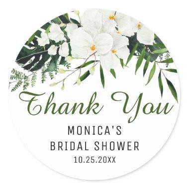 Elegant White Orchids Bohemian Floral Thank You Classic Round Sticker