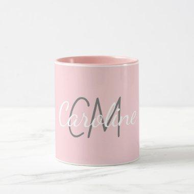 Elegant White Pink Custom Monogram Name Mug