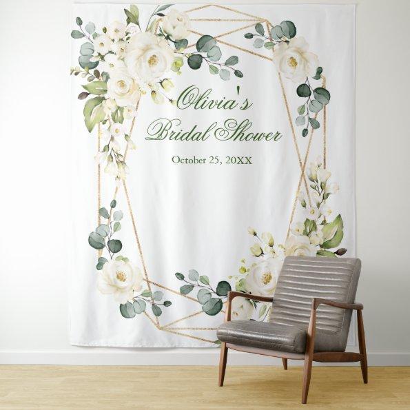 Elegant White Rose Bridal Shower Photo Backdrop