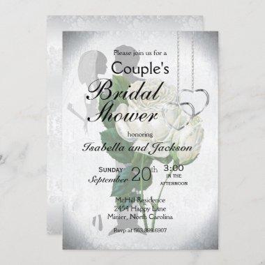 Elegant White Rose Couple's Bridal Shower Invitations