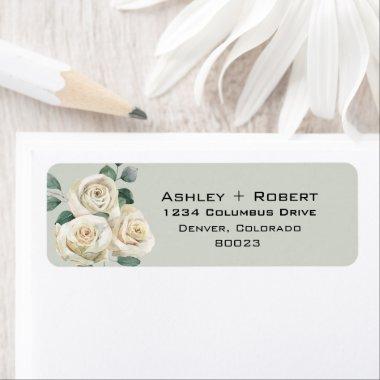 Elegant White Rose Floral | Sage Mint Return Label