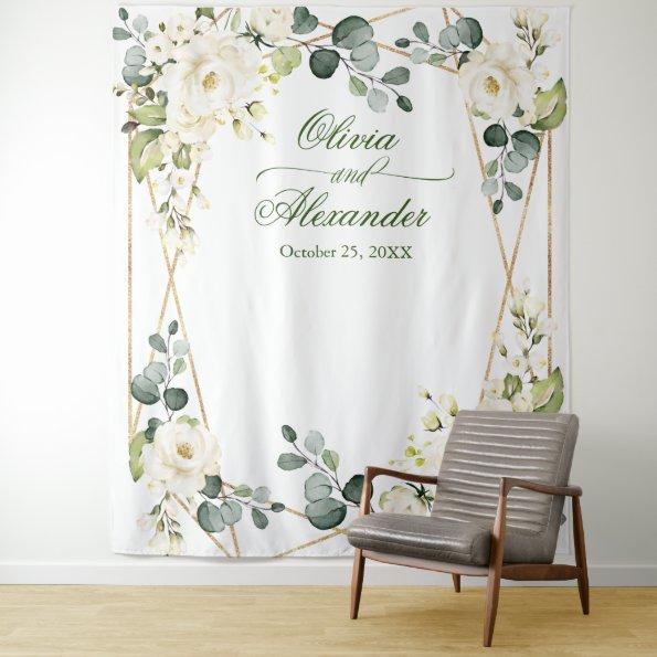 Elegant White Rose Wedding Photo Booth Backdrop