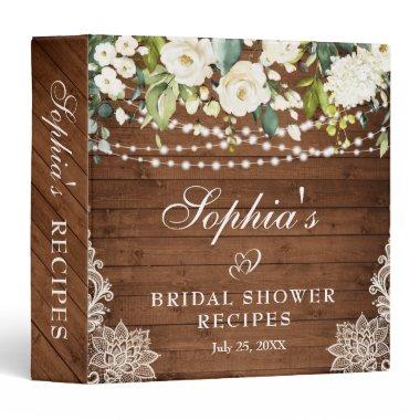 Elegant White Roses and Lace Bridal Shower Recipe 3 Ring Binder