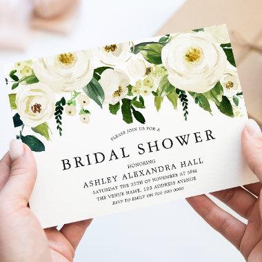 Elegant White Roses Bridal Shower Invitations
