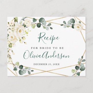 Elegant White Roses Bridal Shower Recipe Invitations