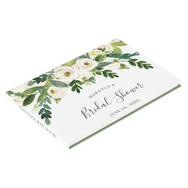 Elegant White Roses Greenery Floral Bridal Shower Guest Book