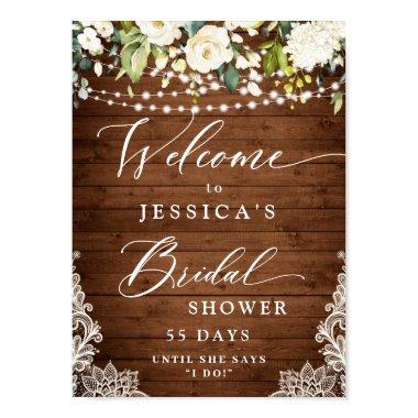 Elegant White Roses Lace Rustic Wood Bridal Shower Poster