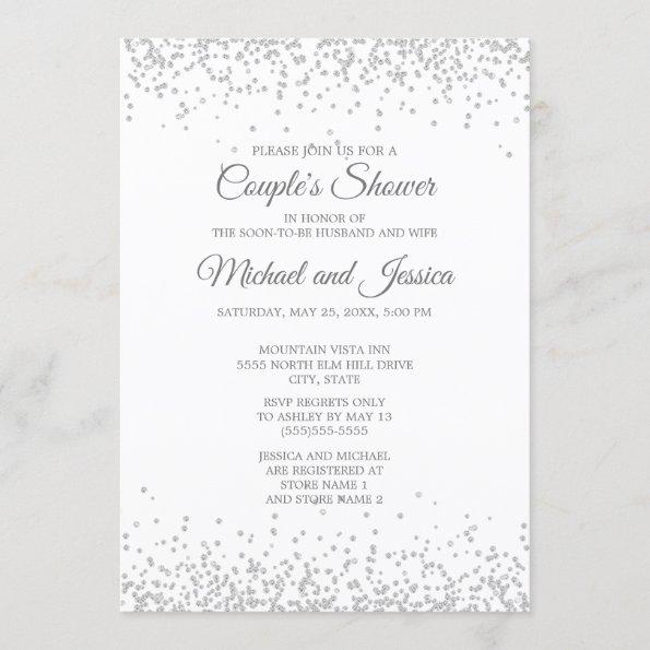 Elegant White Silver Glitter Couple's Bridal Invitations