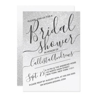 Elegant White Sparkly Glitter Ombre Bridal Shower Invitations