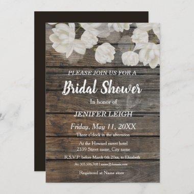Elegant white tulip flower rustic bridal shower Invitations