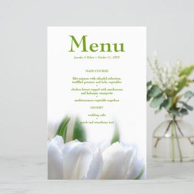 Elegant White Tulips Wedding Dinner Menu Invitations