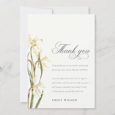 Elegant White Watercolor Daffodil Bridal Shower Thank You Invitations