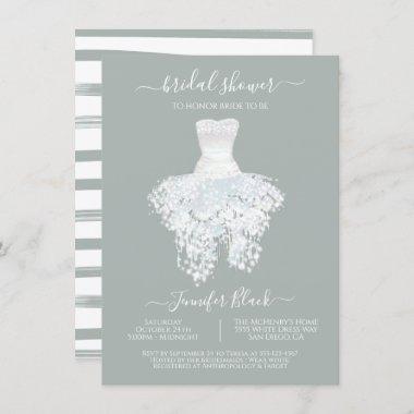 Elegant White Wedding dress bridal shower Invitati Invitations