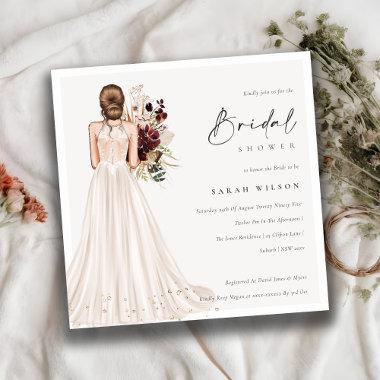 Elegant White Wedding Gown Bridal Shower Invite